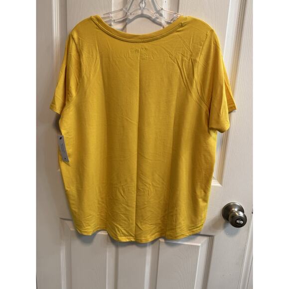 Terra Sky 0X Yellow Top V-neck Curved Hem Short Sleeve Stretch Cotton Blend - Picture 3 of 12